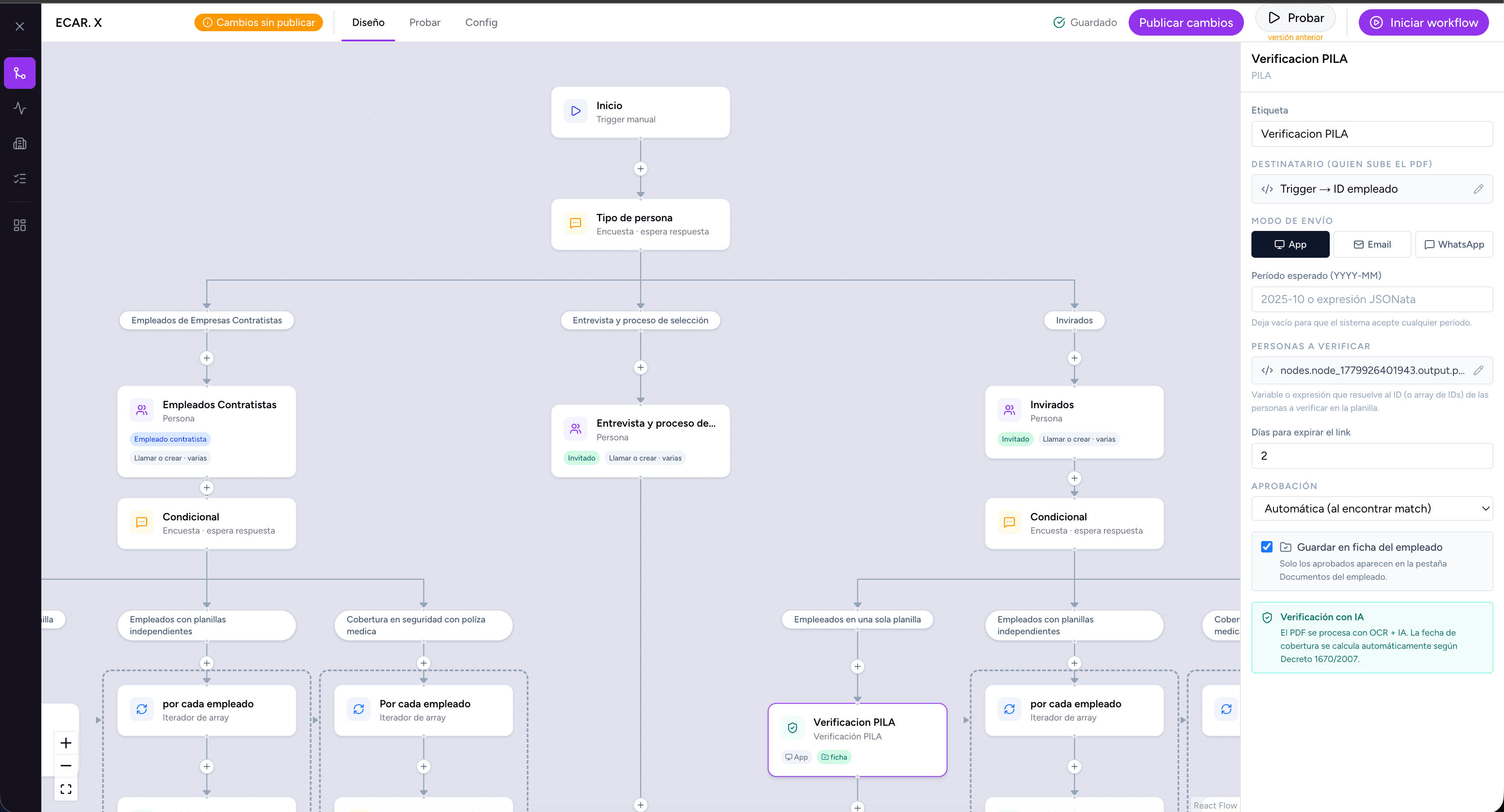 Constructor de Flujos Verifty — arrastra y suelta para construir procesos SST sin código