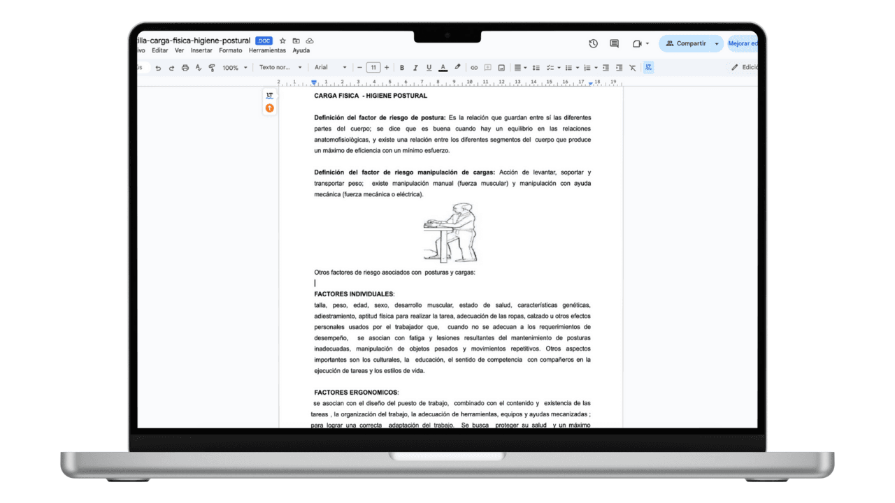 Vista previa de Cartilla de Carga Física e Higiene Postural (Word)