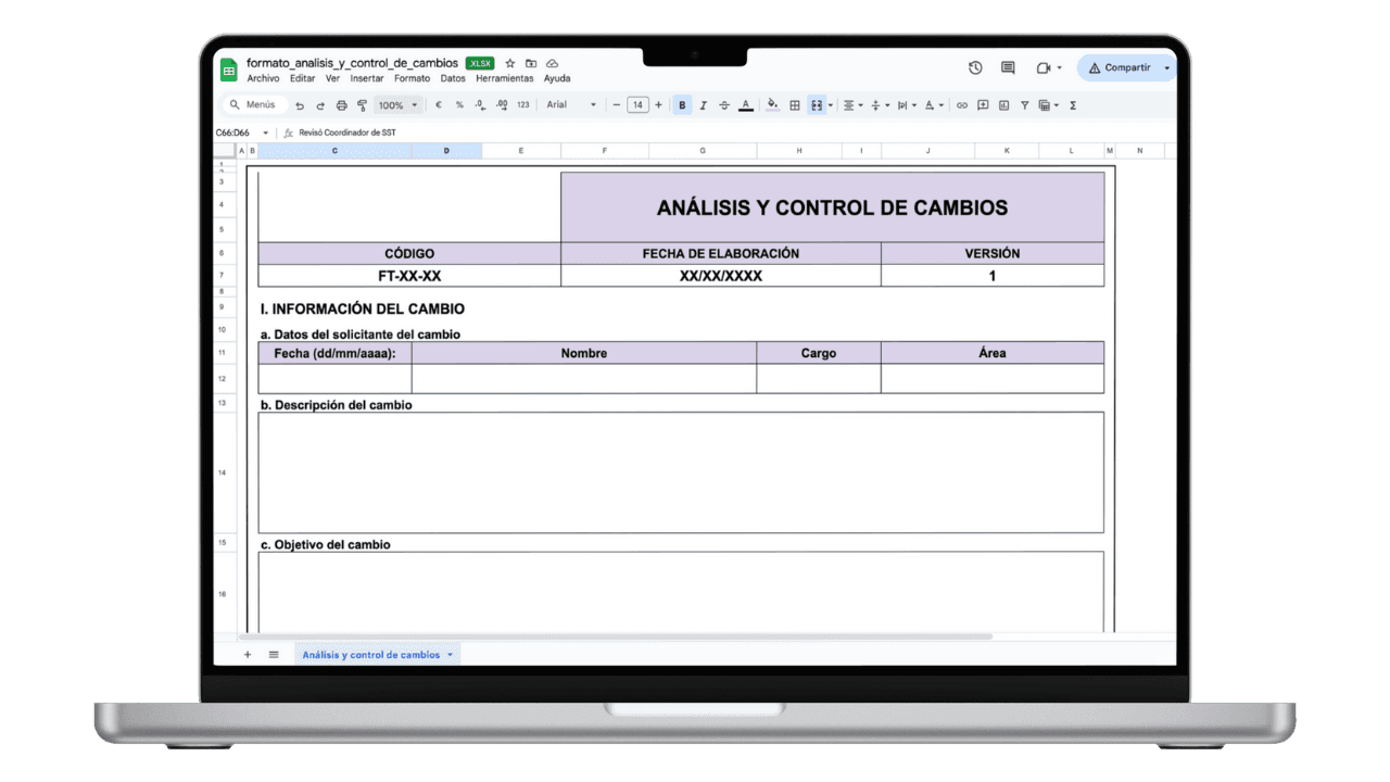 Vista previa de Formato de Análisis y Control de Cambios