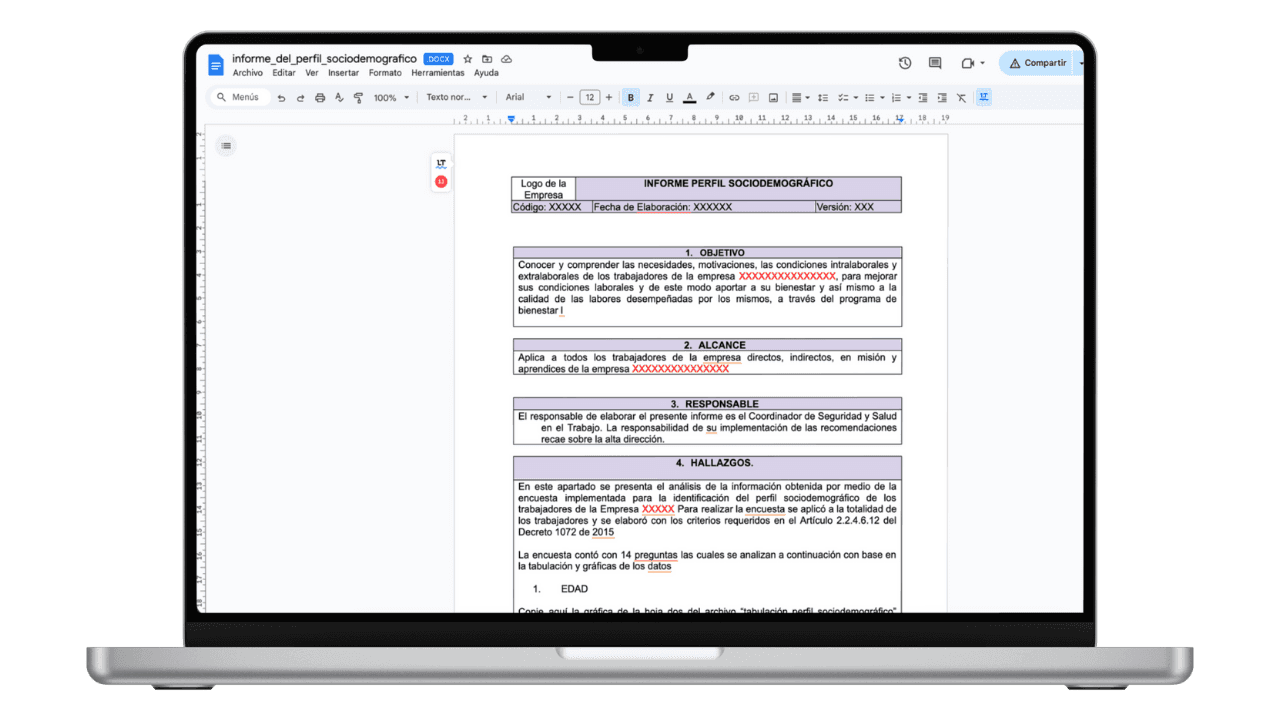 Vista previa de Informe del Perfil Sociodemográfico (Plantilla)