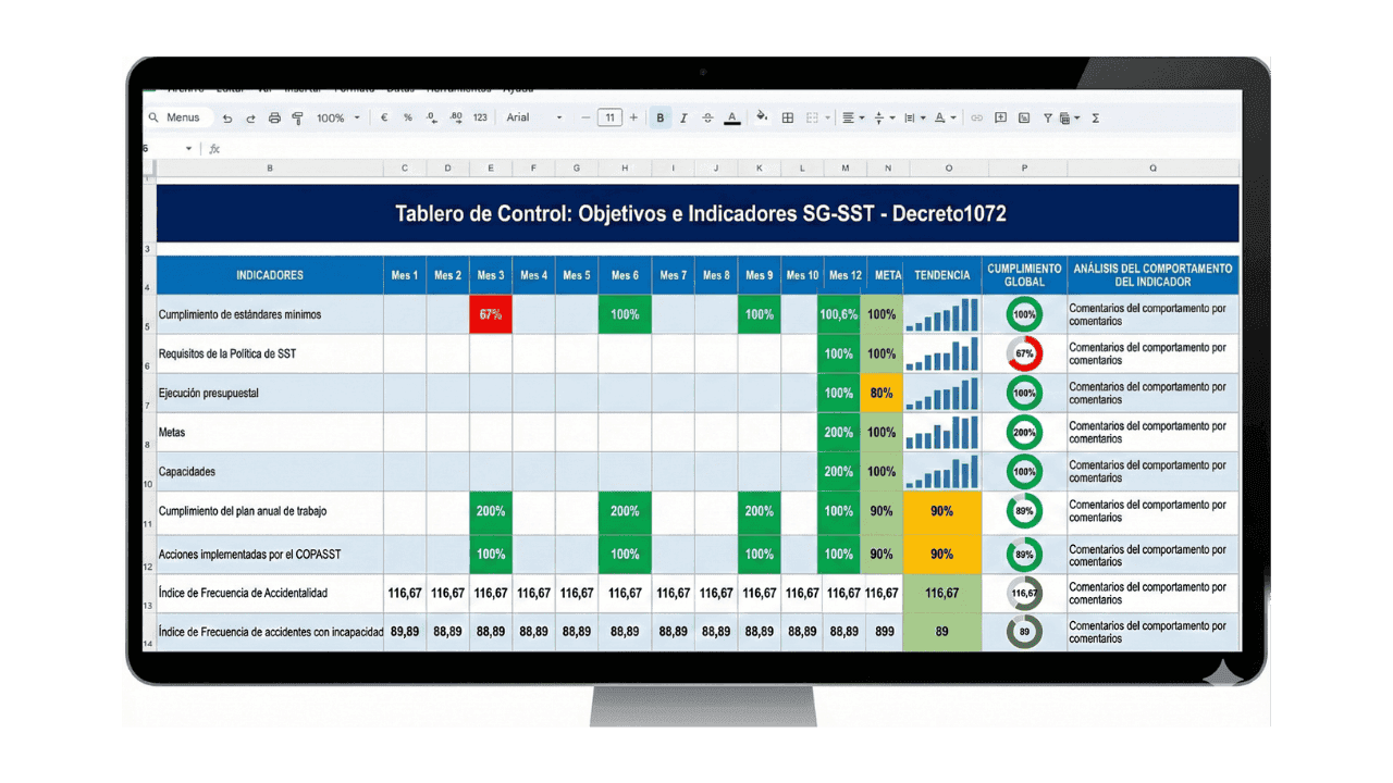 Vista previa de Matriz de Objetivos e Indicadores SG-SST (Excel con Fórmulas)