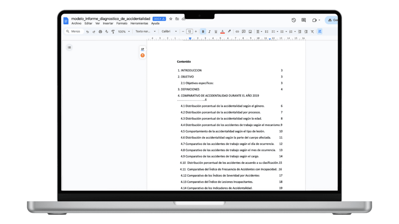 Vista previa de Modelo de Informe de Diagnóstico de Accidentalidad (Word)