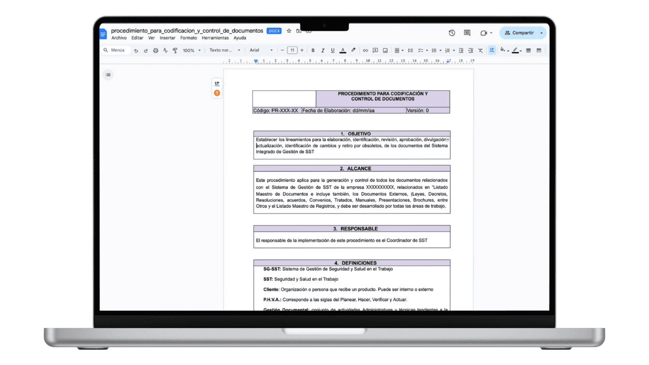Vista previa de Procedimiento para Codificación y Control de Documentos (Word)