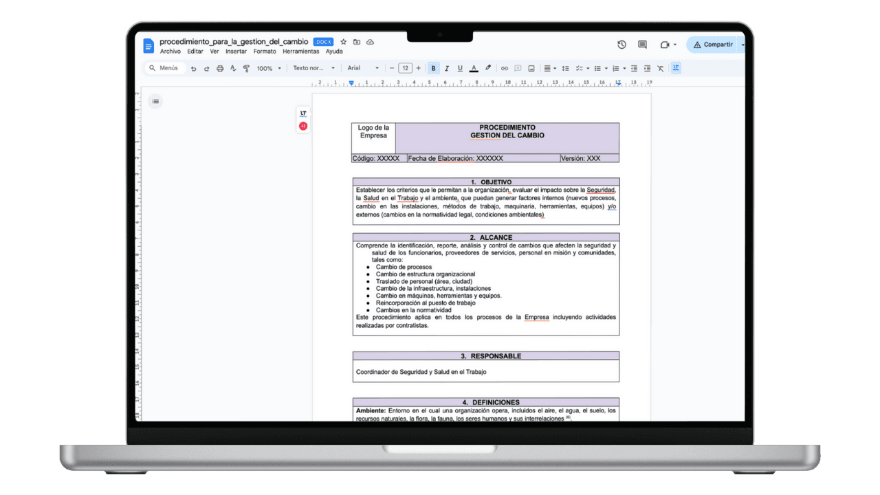 Vista previa de Procedimiento para la Gestión del Cambio