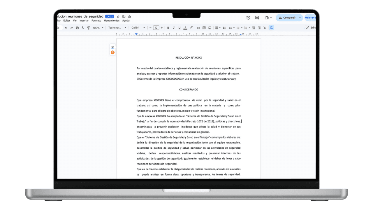 Vista previa de Resolución de Reuniones de Seguridad y Salud (Word)